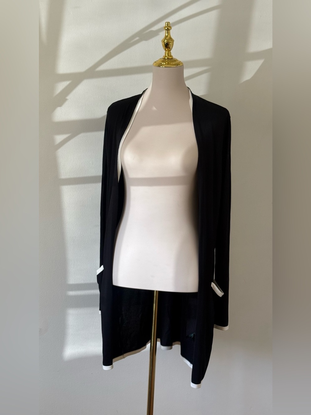 Ralph Lauren Black Open-Front Women's Cardigan with White Trim Size XS